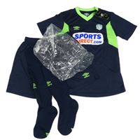 Nové - 3set - Tmavomodré športové tričko s potiskem + kraťasy + štulpny Umbro