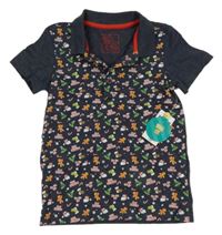 Nové - Tmavomodré melírované polo tričko s vánočním motívom Matalan