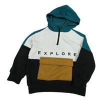 Bielo-čierno-zelená mikina s nápisom a kapucňou Shein