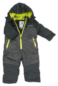 Nové - Tmavošedo-vzorovaná šusťáková zimní kombinéza s kapucí Topomini