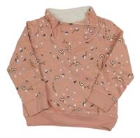 Staroružová kvetovaná mikina s duhami a komínovým golierom Topomini