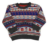 Sivo-modro-červený vzorovaný sveter Next