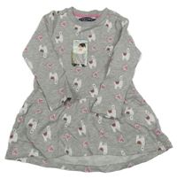 Nové - Šedé melírované teplákové šaty s lamami a srdíčky Pocopiano