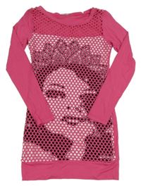 Tmavoružové ľahké šaty s dívkou a sieťovinou