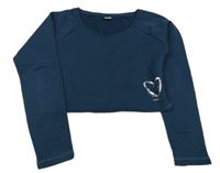 Petrolejová crop mikina so srdcem s kamienkami S. Oliver