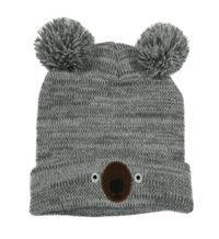 Šedá melírovaná čepice s bambulemi - medvěd