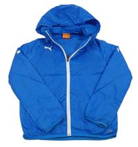 Modrá šusťáková sportovní bunda s logem a kapucí Puma