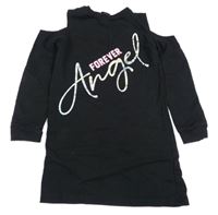 Čierna tepláková šatová tunika s nápisom a prestrihmi Pep&Co