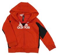 Červeno-černá propínací funkční mikina s logem a kapucí Adidas