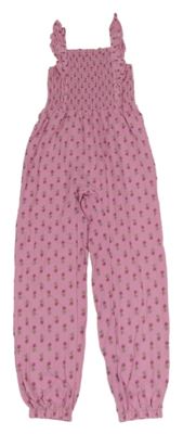 Ružový kvetovaný bavlnený nohavicový overal s volánikmi George