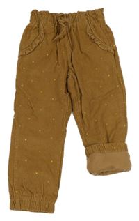 Hnědé puntíkaté manšestrové podšité cuff kalhoty Topolino