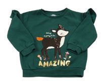 Tmavozelená mikina so srnkou s flitrami a volánikmi F&F