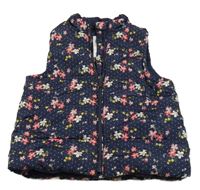 Tmavomodrá puntíkatá šusťáková zateplená vesta s květy GAP