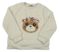 Svetlobéžová chlpatá mikina s medvěďom s flitrami C&A