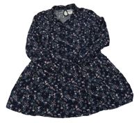 Tmavomodré květované lehké košilové šaty Pocopiano