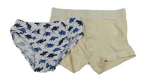2set - Bílé slipy s dinosaury + béžové boxerky