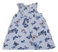 Světlemodro-biele pruhované bavlnené šaty s motýly a volánikmi H&M