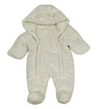 Smetanová chlupatá zateplená kombinéza s hvězdami a kapucí George
