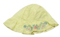 Žltý plátenný klobúk s výšivkami květů zn. Mothercare