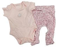 2 set - Svetloružové body s králíkem + ružové kvetované legíny Nutmeg