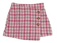 Bielo-ružová kockovaná úpletová sukňa s všitými kraťasy Matalan