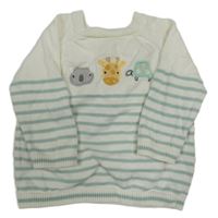 Bielo-zelený pruhovaný ľahký sveter s obrázkami Next