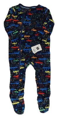 Nové - tmavomodro-barevný plyšový overal s auty Dunnes 