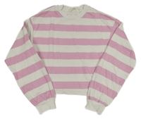 Ružovo-smotanová pruhovaná crop ľahká mikina H&M
