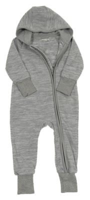 Sivá melírovaná fleecová kombinéza s kapucňou