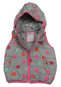 Sivo-ružová bodkovaná á šušťáková zateplená vesta s kapucňou Topomini
