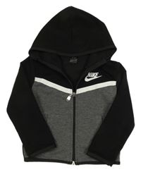 Černo-šedá sportovní propínací mikina s logem a kapucí - Nike
