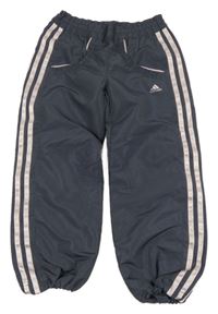 Tmavošedé šusťákové kalhoty s růžovými pruhy Adidas