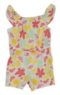 Bílo-barevný květovaný kraťasový overal Primark