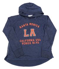 Tmavomodrý ľahký sveter s nápisom a kapucňou H&M