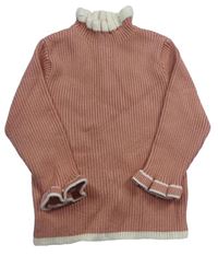 Staroružová rebrovaný sveter so stojačikom Shein