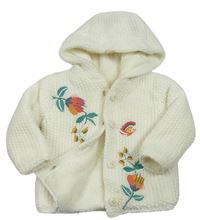 Smotanový zateplený prepínaci sveter s kapucňou a kvetmi Nutmeg