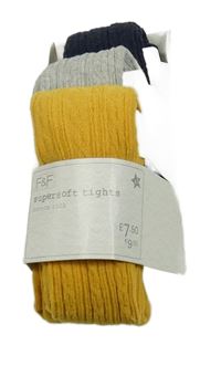 Nové - 3set - 3x vzorované punčocháče - hořčicové + šedé + tmavomodré F&F