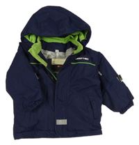 Tmavomodrá šusťáková zimní bunda s kapucí 