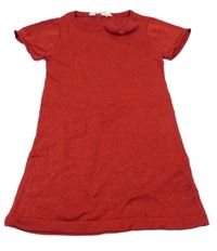 Červené trblietavé svetrové šaty s mašlou H&M