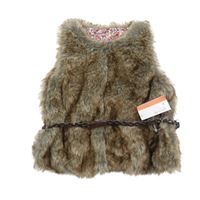 Nové - Hnedá kožušinová podšitá vesta s opaskom