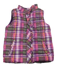 Fialovo-růžovo-khaki kockovaná šušťáková zateplená vesta s jednorožcom Topolino