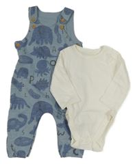 2set - Bílé body + modré laclové tepláky se zvířátky George