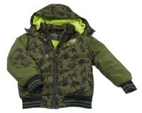 Khaki-černá šusťáková zateplená bunda s diny a kapucí Kiki&Koko