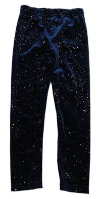 Tmavomodro-zlaté trblietavé zamatové legíny Little kids