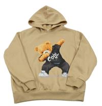 Béžová mikina s medvěďom a kapucňou Shein