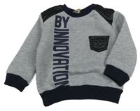 Sivo-tmavomodrá mikina s nápisom