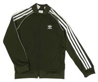 Khaki-bílá propínací sportovní mikina s logem Adidas