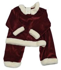 Nové - 2set - Vínová sametová mikina s kožešinovým límcem + tepláky 