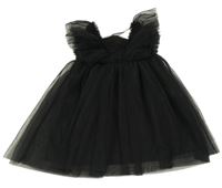 Čierne rebrované tylové šaty s volánikmi H&M