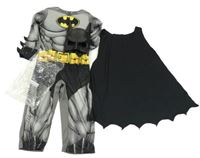 Nové - Kostým - 3set - Černá maska + Šedo-žlutý overal s ostny a logem + plášť - BATMAN 